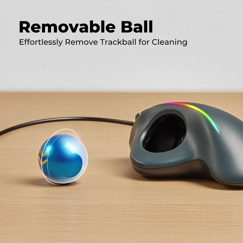 PORLEI Wired Trackball Mouse with RGB Lighting, Ergonomic Thumb Control