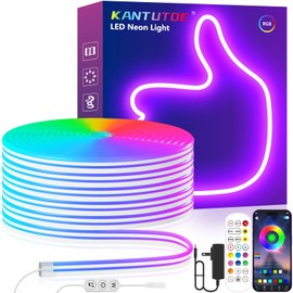 KANTUTOE LED Neon Rope Lights, 13.1ft RGB LED Light Strip, 24V Music Sync App/Remote Control DIY Rope Light, IP67 Waterproof Gaming Neon Strip Lights for Bedroom Indoor Oudoor Décor
