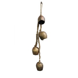 Mango Gifts Rustic Iron 4 Vintage Shabby Chic Metal Barn Bells Decorative Windchime with Rope Relaxing Tranquil Wind Chimes, Country Style, Bohemian Theme Decor 45 cm Height