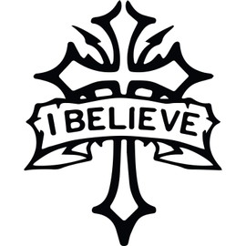 Decal Stickers of I Believe Christian Cross (Black) (Set of 2) Premium Waterproof Vinyl Decal Stickers for Laptop Phone Accessory Helmet Car Window Mug Tuber Cup Door Wall - ANDstic551132BL