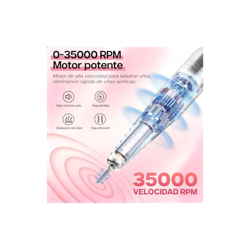 CHERIMOYA Pulidor De Unas Esmeril Drill Profesional 35000RPM,Kit de Taladro