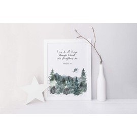 I Can Do All Things Through Christ Wall Art, Encouraging Quotes Philippians 4 13 Print A4 UNFRAMED, Crafty Cow Design