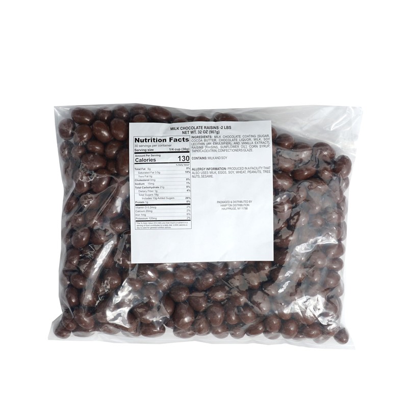 Milk Chocolate Covered Raisins, 2 Pound Bulk Bag, Chocolate Covered