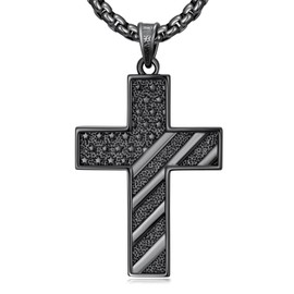 YYB Black American Flag Cross Necklace for Men Sterling Silver Patriotic Cross Pendant Amulet Protection Jewelry Confirmation Baptism Catholic Christian Religious Jewelry Gift for Men