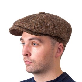 Hatman of Ireland Men's 100% Kerry Woollen Mills Tweed 8 Piece Cap Irish Newsboy Hat Made in Ireland, brown