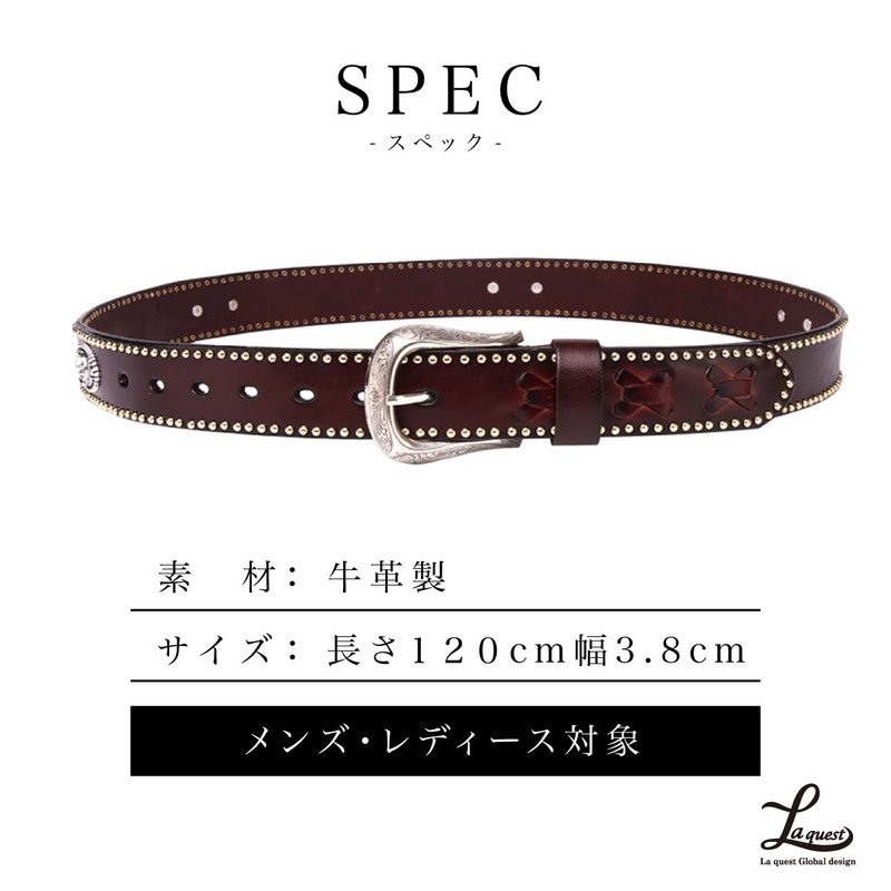 Laquest Western Men's Belt, Cowhide Leather, Concho, Knitted, Casual, 3.