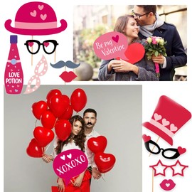 Valentine's Day Photo Booth Props DIY Funny Disguise Props Selfie Photobooth Props for Photoshoot Creative Backdrop Decorations Booth Prop Pose Sign Kit for Party Supplies 20 Pcs/Set
