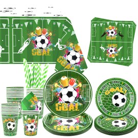 Obussgar Football Party Decorations - Football Party Tableware Including Plates, Cups, Napkins, Tablecloths, Straws - for 20 People (Football)