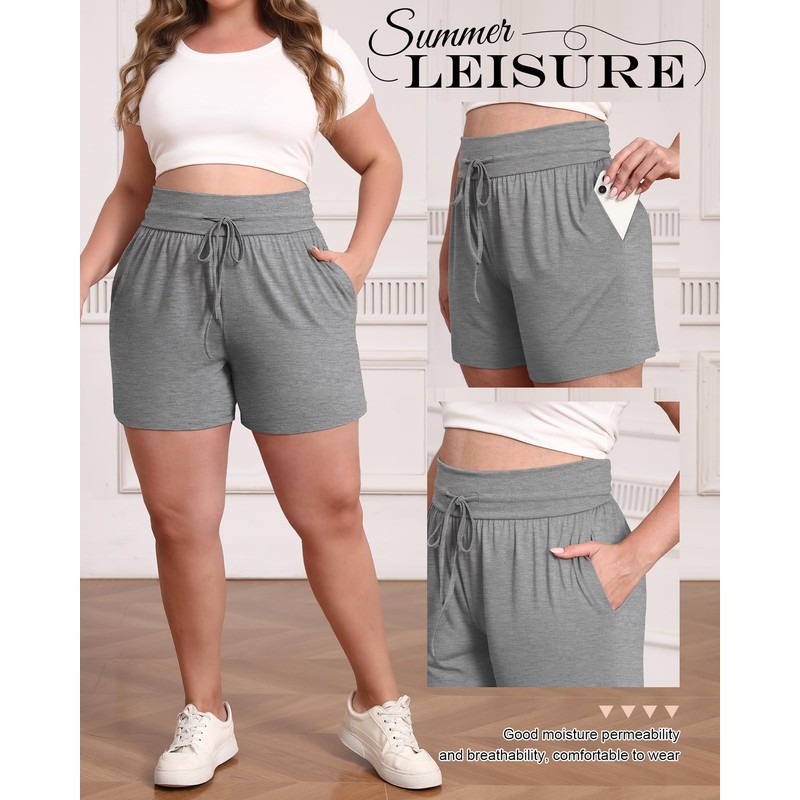 Neer 3 Pack Women's Plus Size Sweat Shorts, Cotton Drawstring