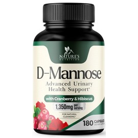 Nature's Nutrition DMannose Pills with Cranberry 1350mg Advanced Formula - Effective Natural Bladder, Urinary Tract Health Support, Flush Impurities - D Mannose Supplements for Women & Men, Non-GMO, Vegan - 180 Capsules