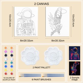 WEBEEDY 2 Packs Pre Drawn Canvas to Paint for Adults, Astronaut Basketball Canvas for Painting, Sip and Paint Kit with Frame Ready to Painting for Party Favor Home Wall Decor Creative Gift, 8x10inch