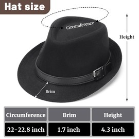 Ultrafun Fedora Hats for Men Women Short Brim Felt Winter Hat Panama Dress Fedora Hat (Leather Belt-Black)