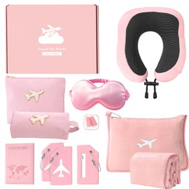 Rainhonor Travel Gifts for Women，Long Flight Essentials，Traveling Essentials for Women，International Travel Items Inclue Blanket with Bag，Neck Pillow，Makeup Storage Bag，Etc