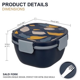 Greentainer Lunch Box Lightweight Bento Box with 1 Fork, Salad Container with Dressing Container, 3 Compartments Salad Box-to-Go for School, Work, Picnic, Travel, Camping-Black