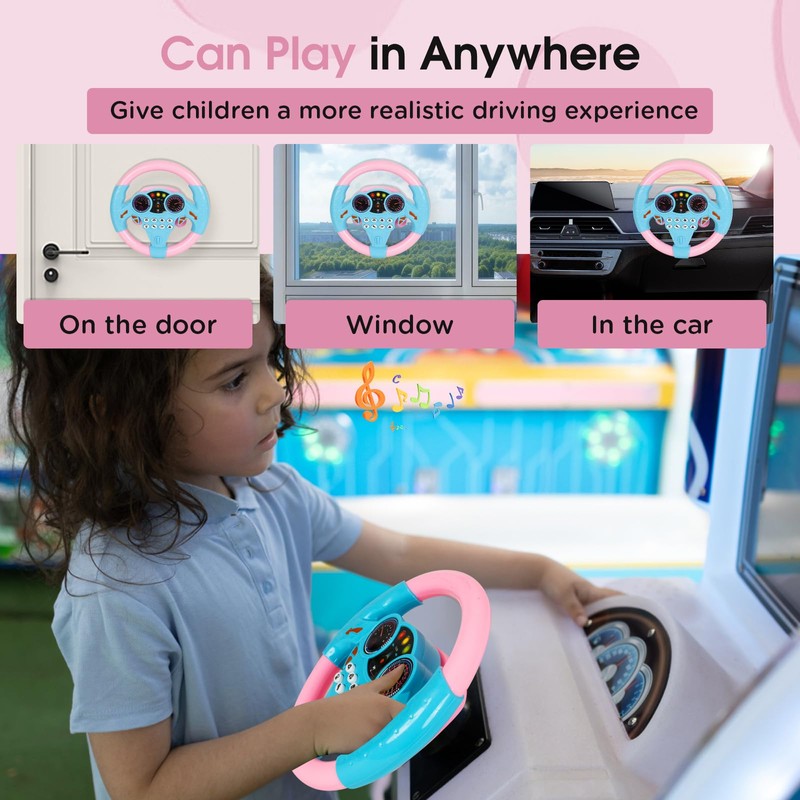 FIFIBANG Children's Steering Wheel Toy, Music Steering Wheel with 360°