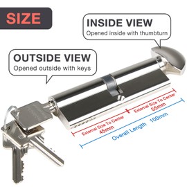 DIDA® 100mm Thumb Turn Euro Cylinder Lock 55T/45 UPVC Barrel Lock with 3 Keys Anti-Pick Anti-Bump Anti-Drill Door Barrel Lock with Key Euro Single Cylinder Lock Barrels High Security BS EN 1303:2005