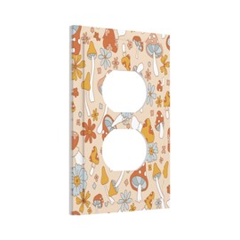 Retro Hippie Mushroom Flower Boho Floral Duplex Wall Plates Electrical Outlet Covers Standard Size 1-Gang 5 x 3 Unbreakable Polycarbonate Thermoplastic Electric Receptacle Plug Covers