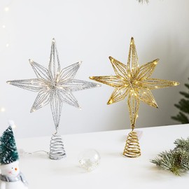 Y-yxdzsw 9.8" Lighted Star of Bethlehem Christmas Tree Toppe BatteryOperated Xmas Tree Decoration for Home, Holiday Thanksgiving New Year Parties Festive Tree Ornament (Silver)