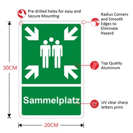 Sammelplatz Sign Outdoor Aluminium Collection Point Sign Outdoor Outdoor Afterglow Waterproof UV Protection with Pre-Drilled Holes 20 x 30 cm