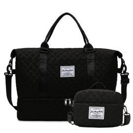 Travel Duffel Bags with Toiletry Bag and Shoe Compartment, Wet Pocket,Carry On Overnight Bag for Women Travel,Gym,Weekend.Hospital Bags for Labor and Delivery (Black)