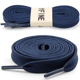 YFINE Flat Shoe Laces for Sneakers: 2 Pairs 39 Inch Denim Blue 9 MM Wide Thick Athletic Shoelaces