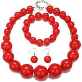 Juego de joyas de abalorio gruesas multicolores, collar de abalorio gruesas, juego de aretes de perlas de imitacin de gran tamao retro para fiesta de graduacin