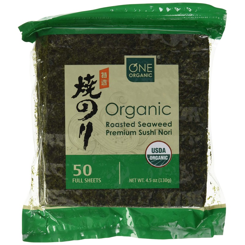 ONE ORGANIC Sushi Nori Premium Roasted Organic Seaweed (50 Full