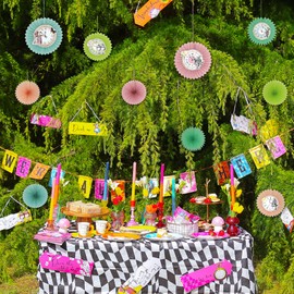 Talking Tables 10 x Decorazioni Riutilizzabili Alice nel Paese delle Meraviglie Ventagli Carta Orologio – Feste Cappellaio Matto Tè Pomeriggio Pasqua Baby Shower 25-35cm