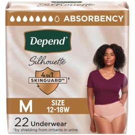 Depend Silhouette Adult Diapers, Incontinence & Postpartum Bladder Leak Underwear for Women, Maximum Absorbency, Medium, Pink, 22 Count, Packaging May Vary