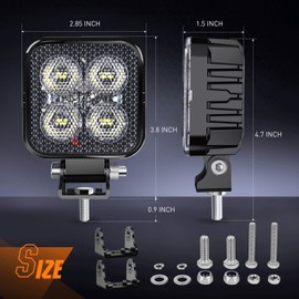 Nilight 2PCS 3Inch Led Pods Square 1500LM Built-in EMC Work Light 90 Degree Flood Beam Angle for Offroad Side Rear Back-Up Reverse Lamps for Tractor Truck Motorcycle Boat ATV UTV