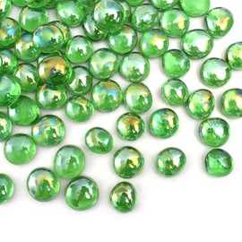 HUIANER Flat Glass Marbles 1lb, 100PCS Green Flat Gems Glass Beads for Vase Filler Garden Aquarium Tank Pebbles Table Floral Decoration