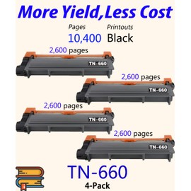 ColorPrint Compatible Toner Cartridge Replacement for Brother TN660 TN-660 TN630 Used for HL-L2300D HL L2365DW L2360DW L2380DW DCP-L2540DN DCP L2540DW MFC-L2720DW MFC L2740DW Printer (4-Pack,4X Black)