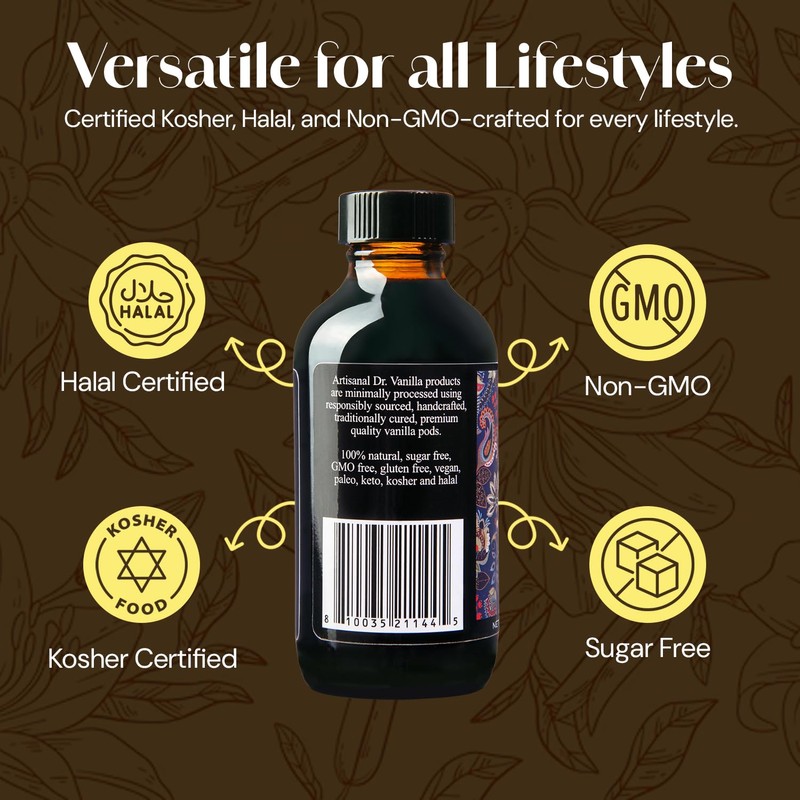 Organic Alcohol-Free Natural Vanilla, For Baking, Sweet Drinks And More,
