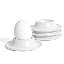 MIAMIO – Egg Cups 4-Piece Ceramic Set, Stoneware Egg Cups with Tray for Eggshells Restaurant Quality – Dishwasher Safe (White)