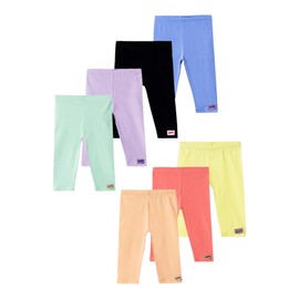 Kidddio Premium Baby & Toddler Capri Leggings - Soft Cotton Blend, Durable & Perfect for Every Adventure - Pack of 7-5T - Orange-Pink/Lilac/Coral Red/Lavender/Green/Black/Yellow