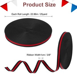 PATIKIL 3/8" Black Red Striped Grosgrain Ribbon, 25 Yard Polyester Fabric Stripe Craft Ribbon Double Faced Design for Bow Gift Wrapping DIY Making Garment Christmas Decorations