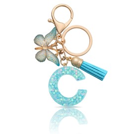 MORSUNBELA Keyring Letter Keyring Girls Initial Letter Keyring for Women Ladies Blue, Blue-c