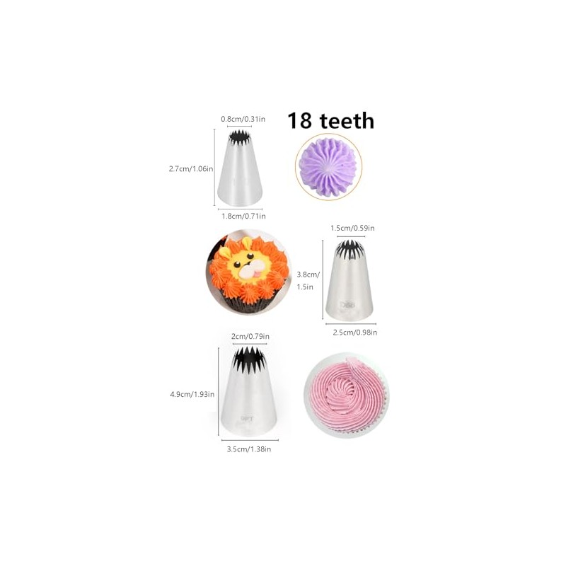 French Star Piping Tip for Eclairs,Churros,Shells,Flowers,& Scalloped Designs,3 Sizes