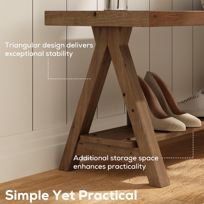 RowyPoey 51" Solid Wood Bench, Long Farmhouse Entryway Bench with