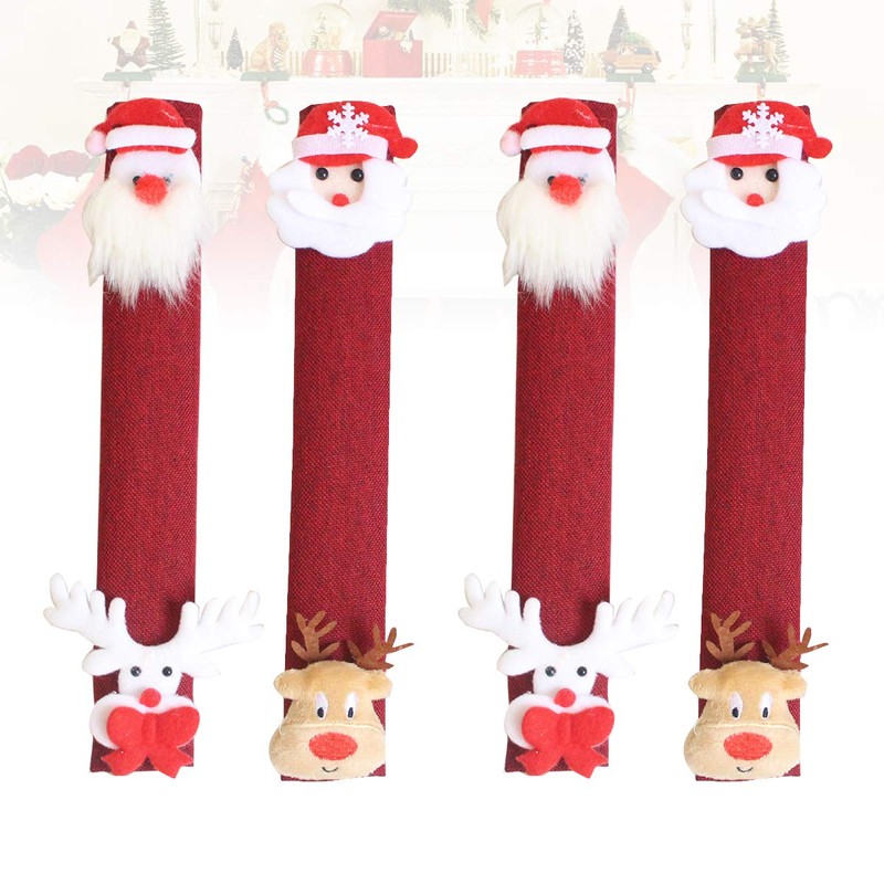 4pcs Refrigerator Handle Cover Washable Snowman Fridge Handle Cover Refrigerator