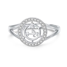 DAOCHONG Sigil of Lilith Cubic Zirconia Statement Ring S925 Sterling Silver Sigil of Lilith Statement Ring Gifts for Women Men Size 9