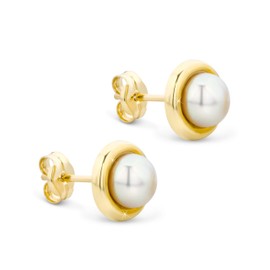 Orovi Womens Round Freshwater Pearl Earrings 9 Carat 375 Yellow Gold Lustrous Pearls Birthstone Stud Earrings 7mm Matching Necklace Skin Friendly