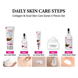 JasCherry 5-Piece Face Serum with Snail Slime Snail Collagen Skin Care Set - Firms and Moisturises - Repairs and Brightens the Skin, Reduces Fine Lines and Wrinkles