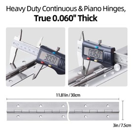 2 Pack Heavy Duty Piano Hinge 12 Inch x 3 Inch Stainless Steel Continuous & Piano Hinges with Holes, 12" Continuous Hinges for Cabinet, Door, DIY Wood Boxes, 0.060" Leaf Thickness, 3" Open Width