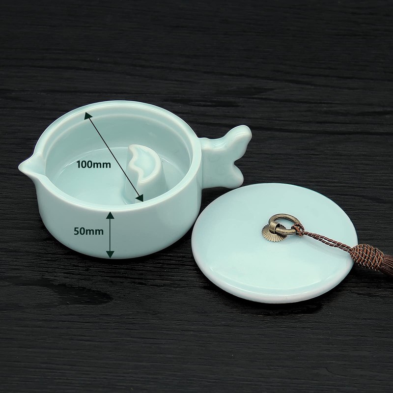Sumiike Celadon Round Inkstone, Calligraphy Liquid, For Kanji (Medium) Brush