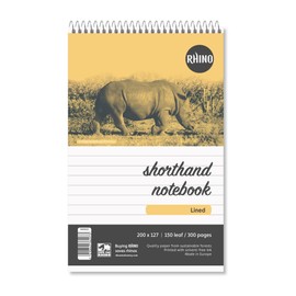 Rhino Shorthand Notebook, 300-Page / 8mm Lined Notepad, 1-Pack, Reporter's Spiral Notebook, Wirebound Writing Pad