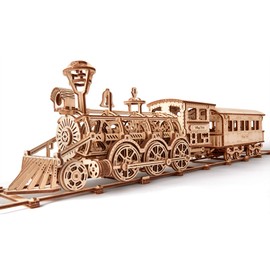 Wood Trick Wooden Train Toy Set with Railway - Mechanical Locomotive Train Model Kit - 3D Wooden Puzzle Puzzle for Adults and Kids, Best DIY Toy