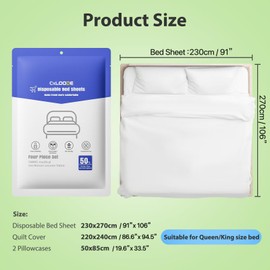 4 PCS Disposable Bed Sheet Queen Size, Travel Sheet for Hotel, Disposable Sheet for Travel Bedding Cover Portable Sheet with 1 Quilt Cover, 1 Sheet and 2 Pillowcase for Travel Business Trip Spa Hotel