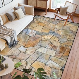 Area Rug Texture Stone Wall Cladding Seamless Flagstone Detail Outdoor Washable 6x9 feet Large Rugs for Bedroom Kitchen Living Room Non Slip Outdoor Carpets Soft Mats for Home Playroom Decor