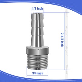 Horiznext 304 Stainless Steel 1/2" Barb Hose to 1/2 NPT Home Brew pipe barbed nipple Fitting. Pack of 4